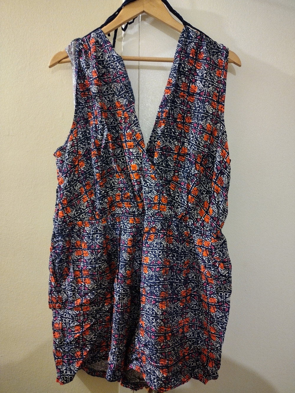 V-Neck Floral Print Romper in Navy & Orange
